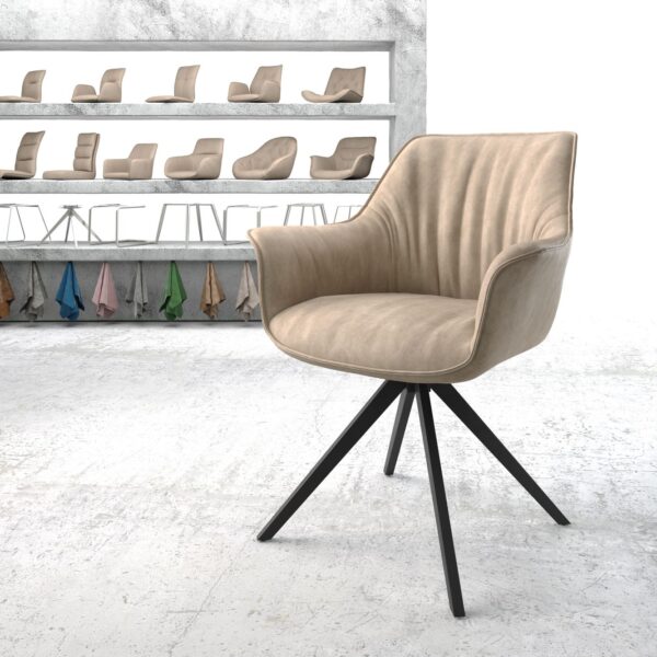 Otočná židle Keila-Flex s područkami Béžová Vintage Cross Rám Edged Černá