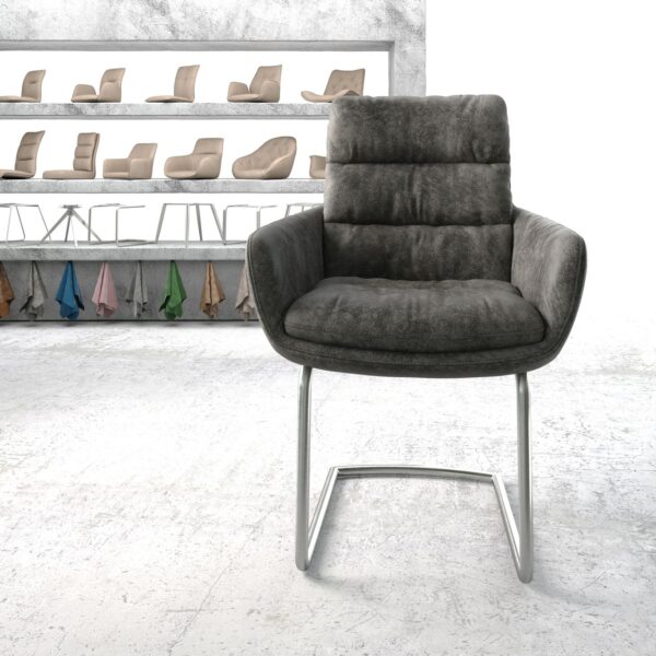 Jídelní židle Abelia-Flex s područkami Šedá Vintage Cantilever Round z nerezové oceli