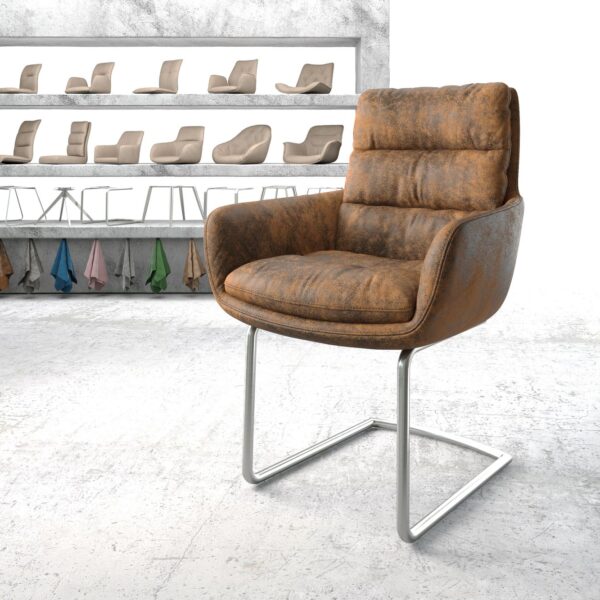 Jídelní židle Abelia-Flex s područkami Hnědá Vintage Cantilever Round Nerezová Ocel