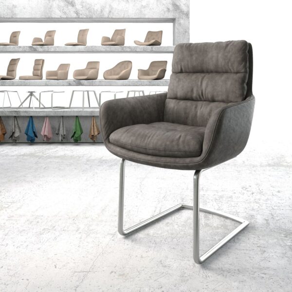 Jídelní židle Abelia-Flex s područkami antracit Vintage Cantilever Round z nerezové oceli