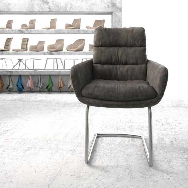Jídelní židle Abelia-Flex s područkami antracit Vintage Cantilever Round z nerezové oceli