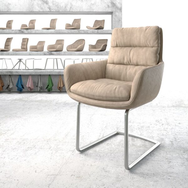 Jídelní židle Abelia-Flex s područkami Béžová Vintage Cantilever Round z nerezové oceli