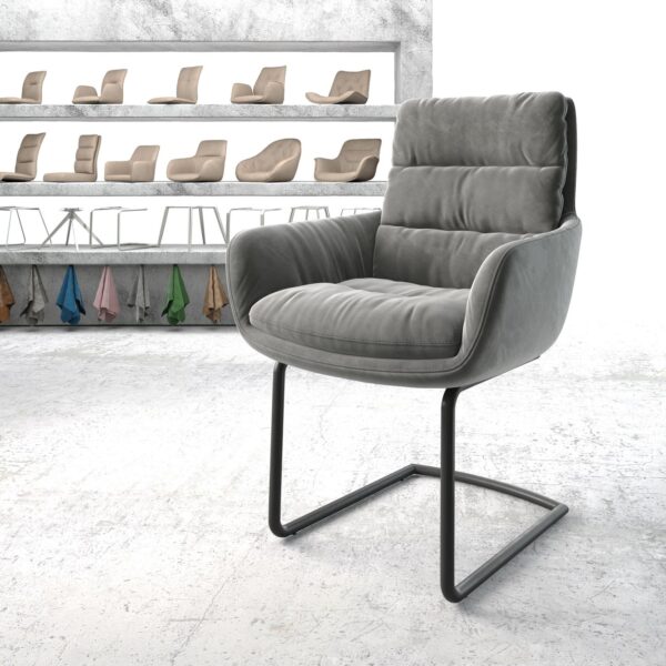 Jídelní židle Abelia-Flex s područkami Samet Šedá Cantilever Round Černá