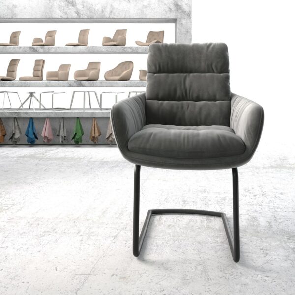Jídelní židle Abelia-Flex s područkami Samet Šedá Cantilever Round Černá