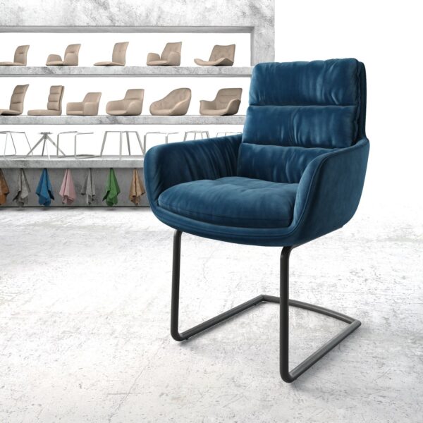 Jídelní židle Abelia-Flex s područkami Samet Modrá Cantilever Round Černá
