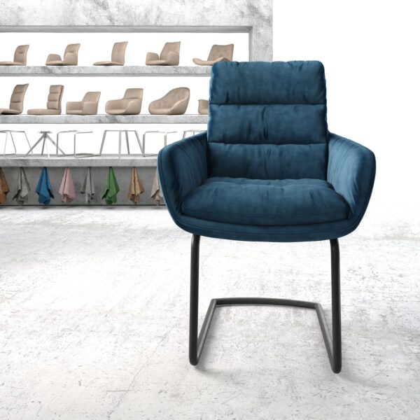 Jídelní židle Abelia-Flex s područkami Samet Modrá Cantilever Round Černá