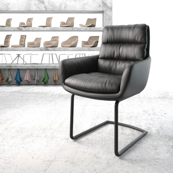 Jídelní židle Abelia-Flex s područkami Pravá kůže Černá Cantilever Round Černá