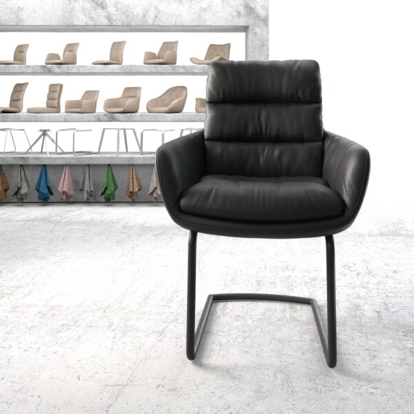 Jídelní židle Abelia-Flex s područkami Pravá kůže Černá Cantilever Round Černá