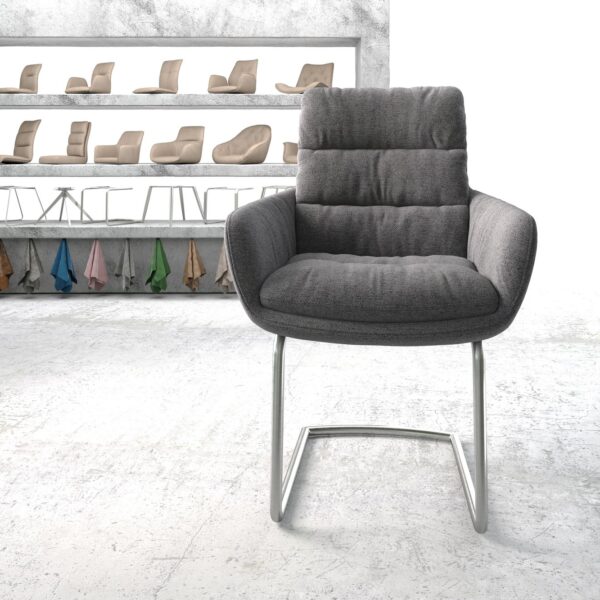 Jídelní židle Abelia-Flex s područkami Texturovaná tkanina Světle Šedá Konzola Kulatá nerezová ocel