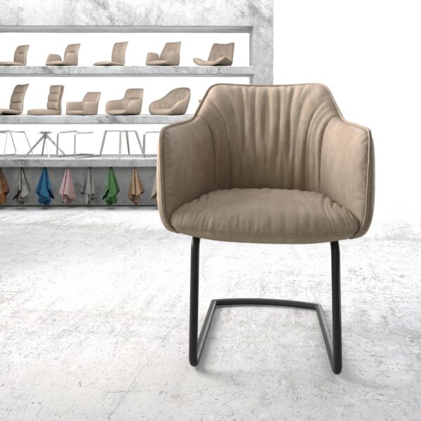 Jídelní židle Elda-Flex s područkami Béžová Vintage Cantilever Round Černá