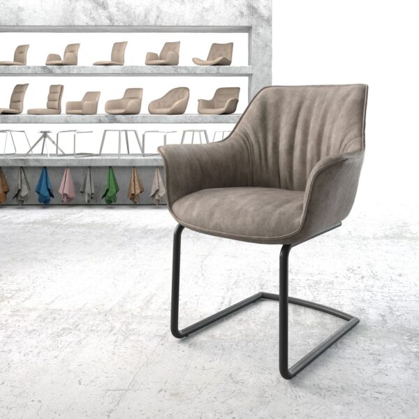 Jídelní židle Keila-Flex s područkami Taupe Vintage Cantilever Round Černá