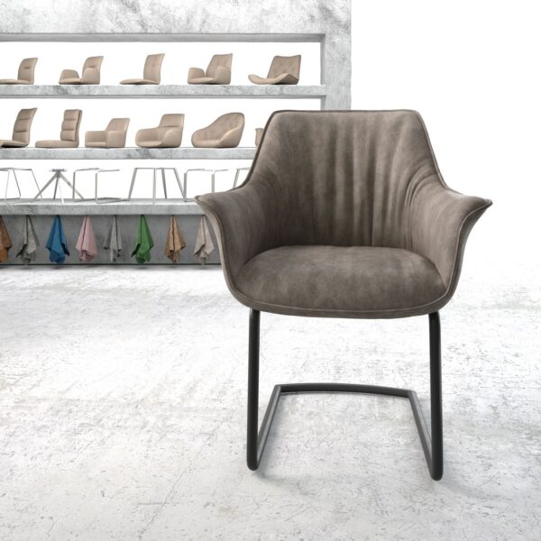 Jídelní židle Keila-Flex s područkami Taupe Vintage Cantilever Round Černá