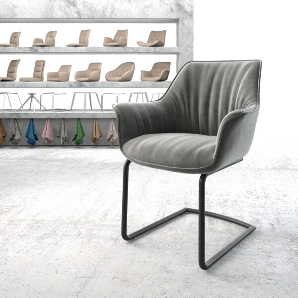 Jídelní židle Keila-Flex s područkami Samet Šedá Cantilever Round Černá