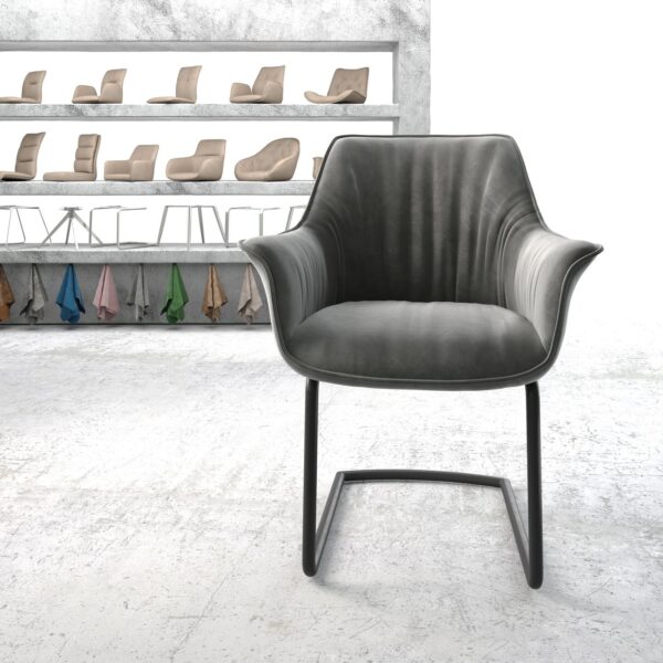 Jídelní židle Keila-Flex s područkami Samet Šedá Cantilever Round Černá