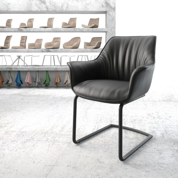 Jídelní židle Keila-Flex s područkami Pravá kůže Černá Cantilever Round Černá