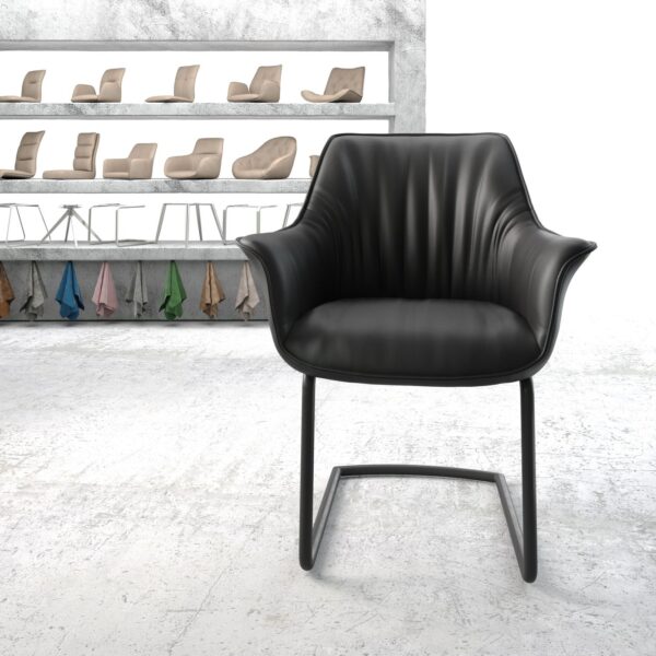 Jídelní židle Keila-Flex s područkami Pravá kůže Černá Cantilever Round Černá