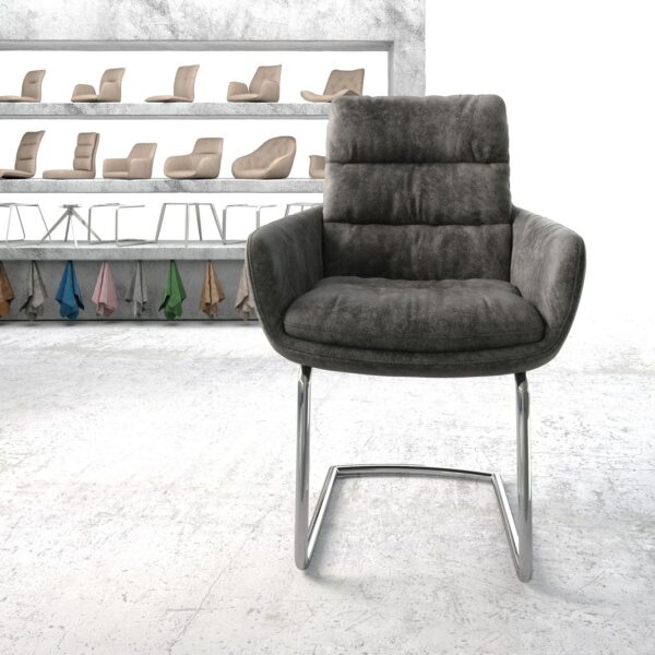 Jídelní židle Abelia-Flex s područkami Šedá Vintage Cantilever Round chromovaná