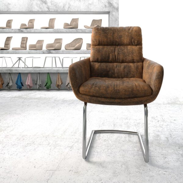 Jídelní židle Abelia-Flex s područkami Hnědá Vintage Cantilever Round chromovaná