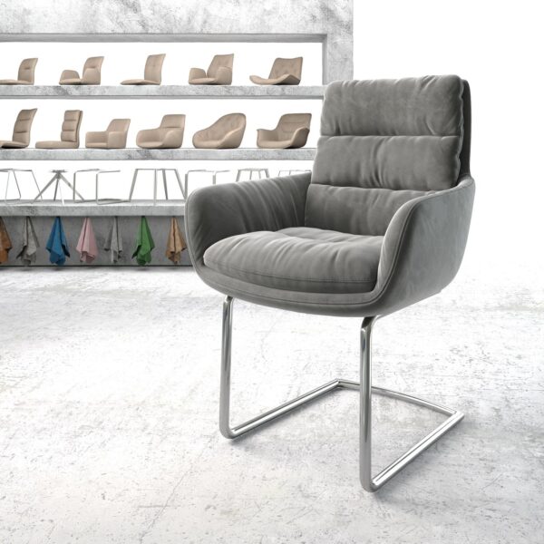 Jídelní židle Abelia-Flex s područkami Samet Šedá Cantilever Round chromovaná
