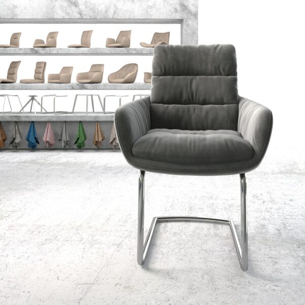Jídelní židle Abelia-Flex s područkami Samet Šedá Cantilever Round chromovaná