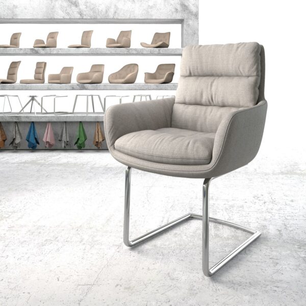 Jídelní židle Abelia-Flex s područkami Stripes Světle Šedá Cantilever Round Chromovaná
