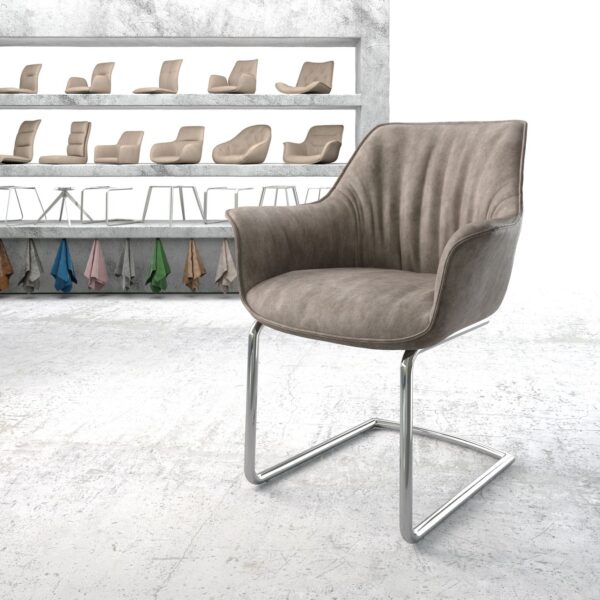Jídelní židle Keila-Flex s područkami Taupe Vintage Cantilever Round chromovaná