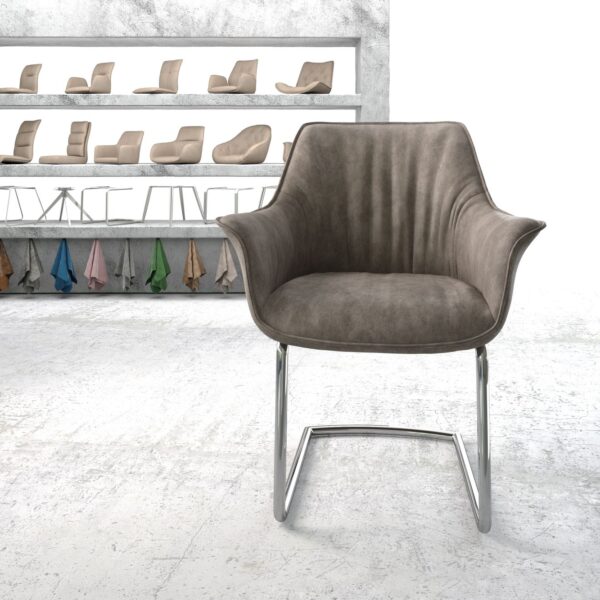 Jídelní židle Keila-Flex s područkami Taupe Vintage Cantilever Round chromovaná