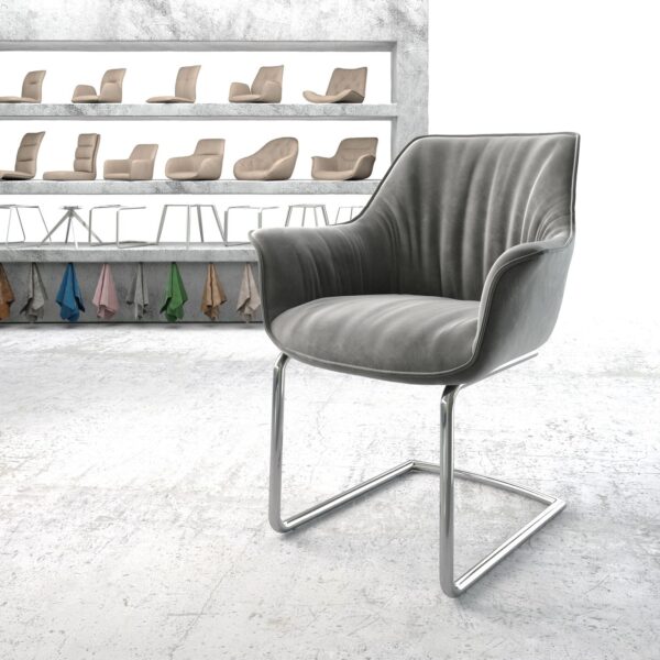 Jídelní židle Keila-Flex s područkami Samet Šedá Cantilever Round Chromovaná