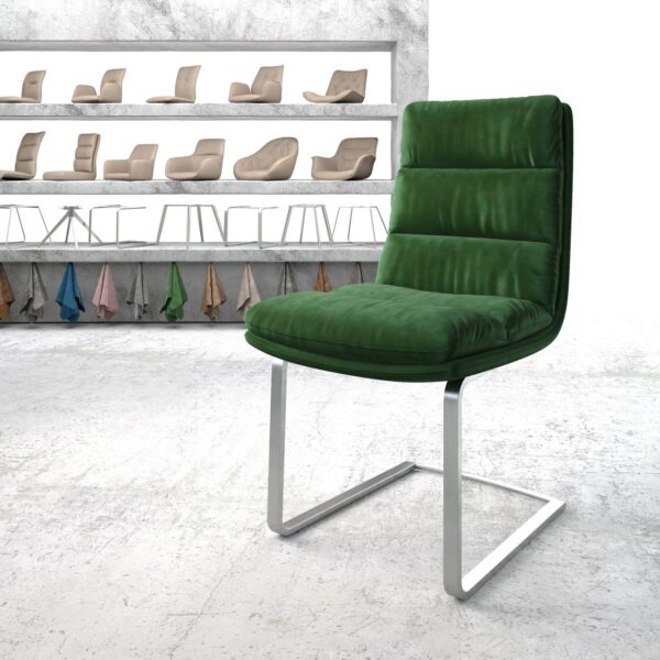 Jídelní židle Abelia-Flex samet zelený konzolová plochá nerezová ocel