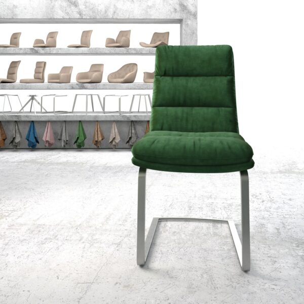 Jídelní židle Abelia-Flex samet zelený konzolová plochá nerezová ocel
