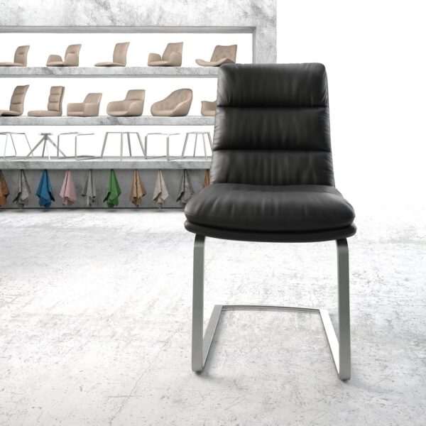 Jídelní židle Abelia-FlexPravá Kůže Černá Cantilever Flat Nerezová Ocel