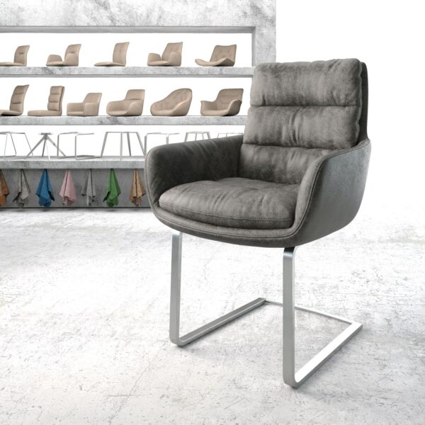 Jídelní židle Abelia-Flex s područkami Šedá Vintage Cantilever Flat Nerezová Ocel