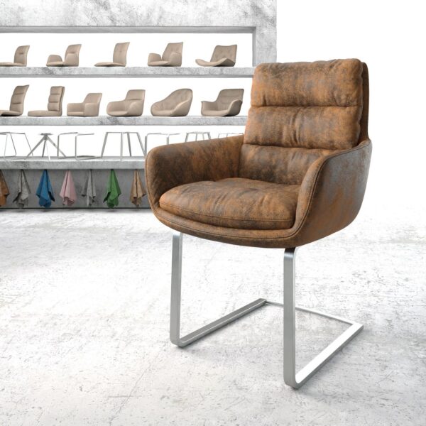 Jídelní židle Abelia-Flex s područkami Hnědá Vintage Cantilever Flat Nerezová Ocel