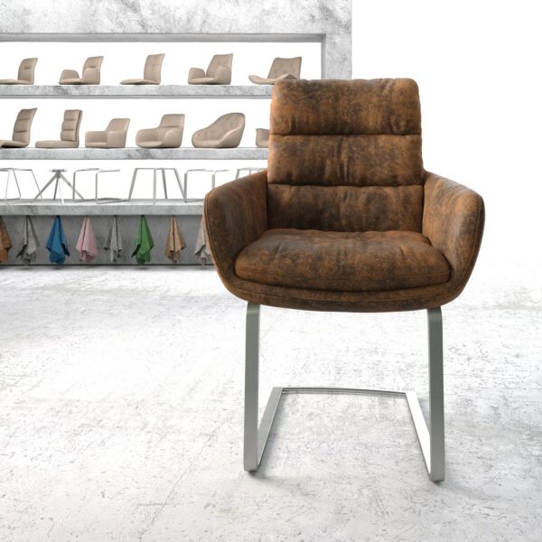 Jídelní židle Abelia-Flex s područkami Hnědá Vintage Cantilever Flat Nerezová Ocel