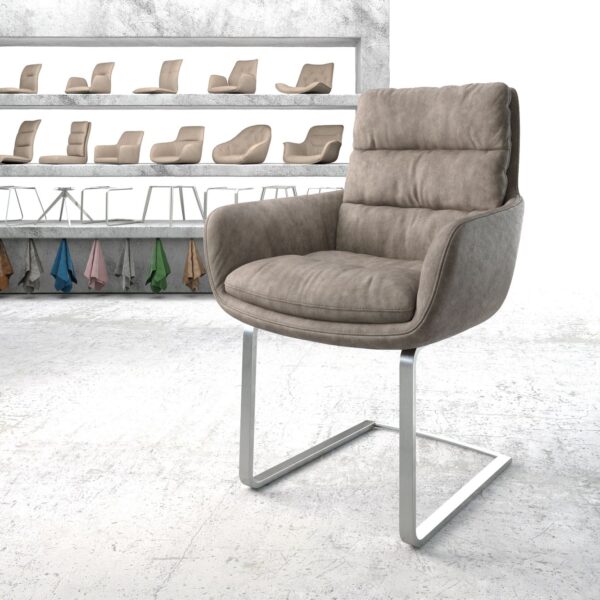 Jídelní židle Abelia-Flex s područkou taupe vintage konzolová podnož ploché nerezové oceli