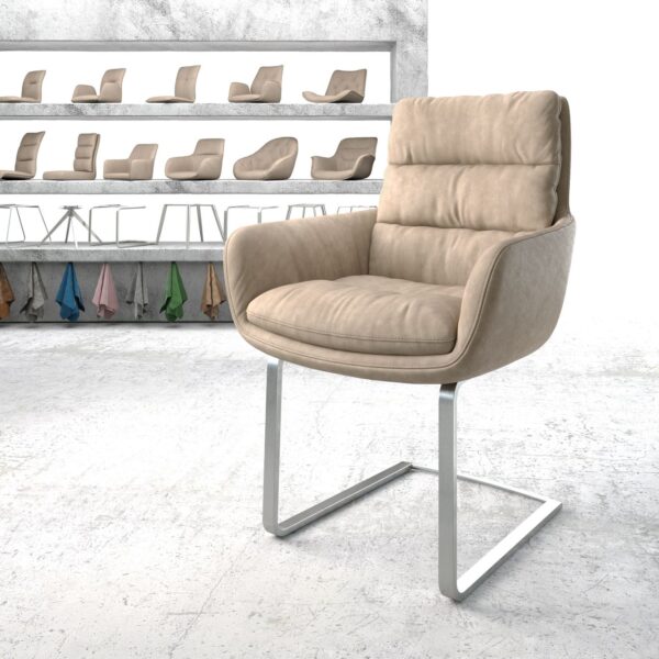 Jídelní židle Abelia-Flex s područkami Béžová Vintage Cantilever Flat Nerezová Ocel