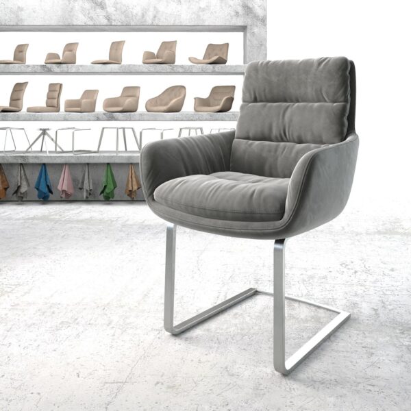 Jídelní židle Abelia-Flex s područkami Samet Šedá Cantilever Flat Nerezová Ocel
