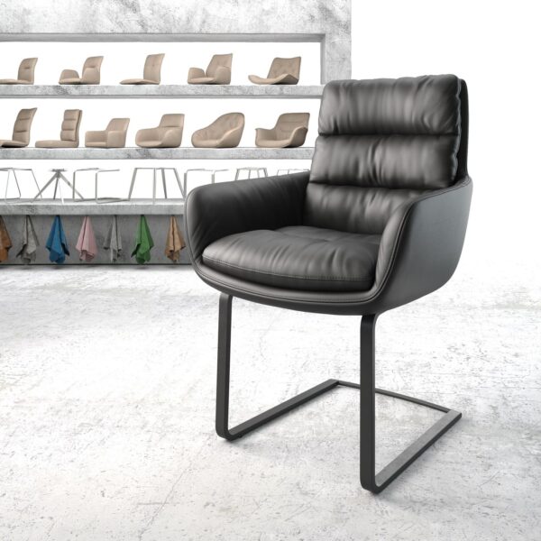 Jídelní židle Abelia-Flex s područkami Pravá kůže Černá konzolová plochá Černá