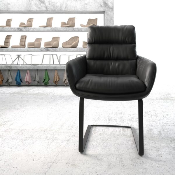 Jídelní židle Abelia-Flex s područkami Pravá kůže Černá konzolová plochá Černá