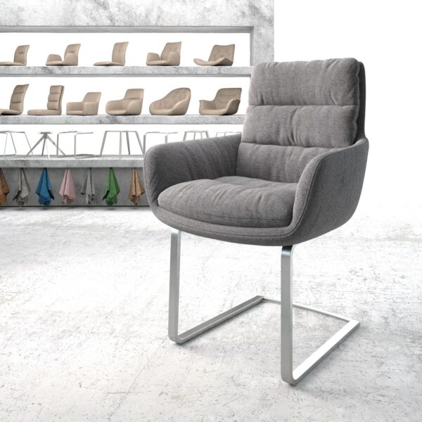 Jídelní židle Abelia-Flex s područkami Texturovaná tkanina Světle Šedá Konzola Plochá nerezová ocel