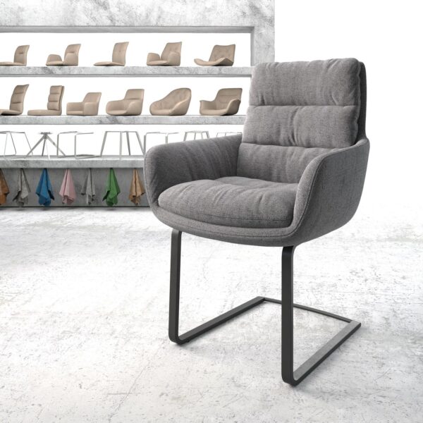 Jídelní židle Abelia-Flex s područkami Texturovaná tkanina Světle Šedá Konzola Plochá Černá