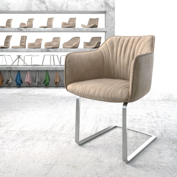 Jídelní židle Elda-Flex s područkami Béžová Vintage Cantilever Flat Nerezová Ocel