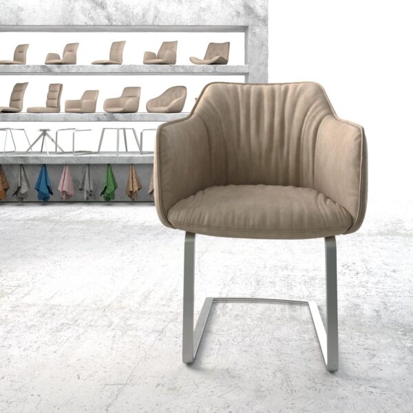 Jídelní židle Elda-Flex s područkami Béžová Vintage Cantilever Flat Nerezová Ocel