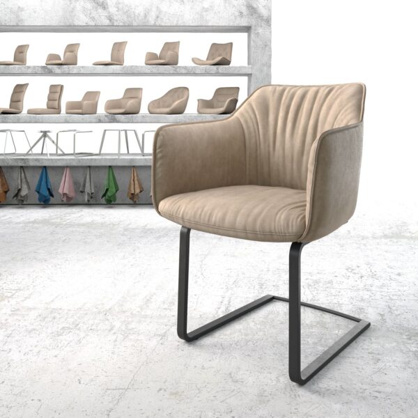 Jídelní židle Elda-Flex s područkami Béžová Vintage Cantilever Flat Černá