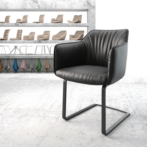 Jídelní židle Elda-Flex s područkami Pravá kůže Černá konzolová plochá Černá
