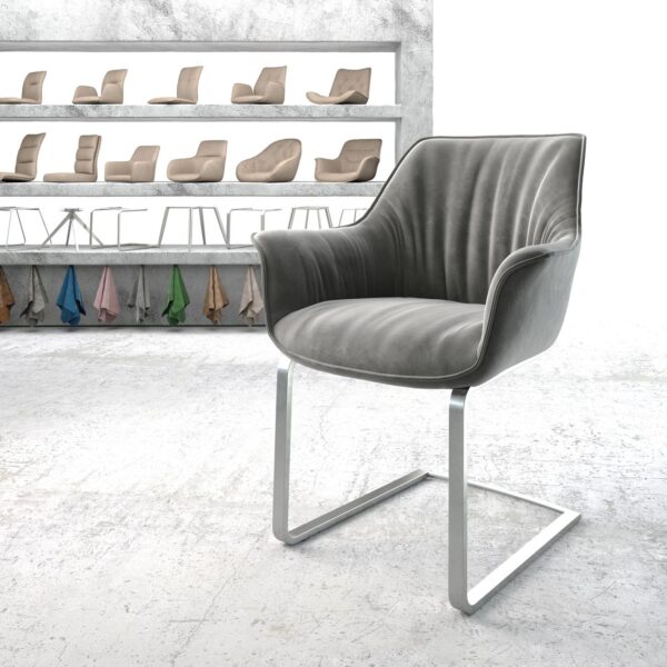 Jídelní židle Keila-Flex s područkami Samet Šedá Cantilever Flat Nerezová Ocel