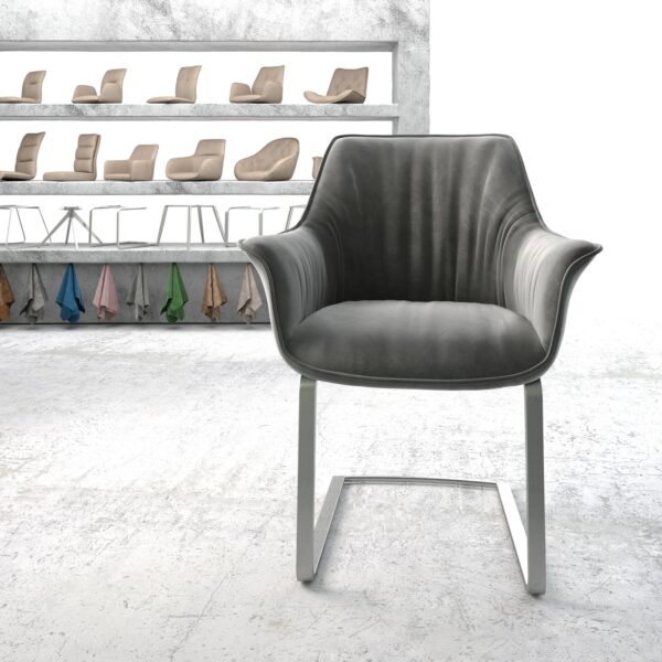 Jídelní židle Keila-Flex s područkami Samet Šedá Cantilever Flat Nerezová Ocel