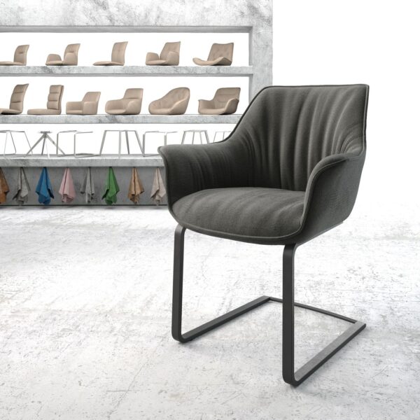 Jídelní židle Keila-Flex s područkou, texturovaná tkanina, antracitová konzolová podnož plochá černá