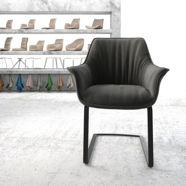Jídelní židle Keila-Flex s područkou, texturovaná tkanina, antracitová konzolová podnož plochá černá