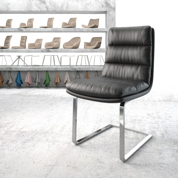 Jídelní židle Abelia-FlexPravá Kůže Černá Cantilever Flat Chrome-plated